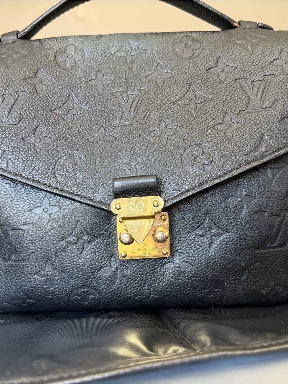 Louis Vuitton Black Monogram Empreinte Pochette with Gold Hardware